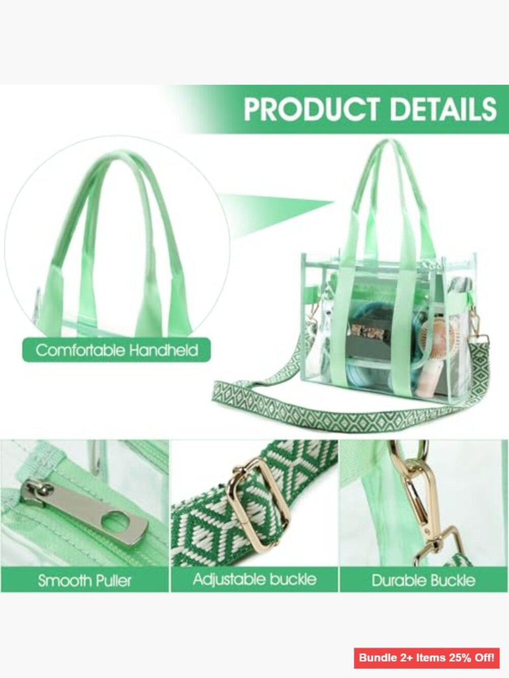 Clear Tote Bag with Zipper, Stadium Approved for Events & Beach - Picture 5 of 7